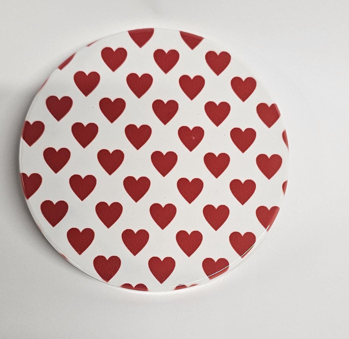 AI24068RWC Where the Heart is , White on Red / Red on White - Round Ceramic Coasters- Set of 6, gift for all , Designed made in Britain