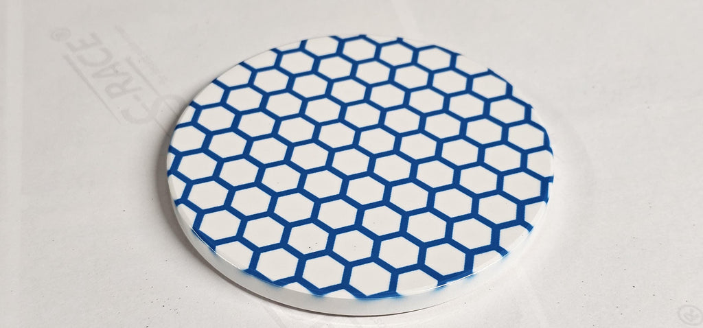 AI24069C Blue and white Honeycomb ,other variations -  Round Ceramic Coasters- Set of 6, gift for all occasions, Designed, made in Britain