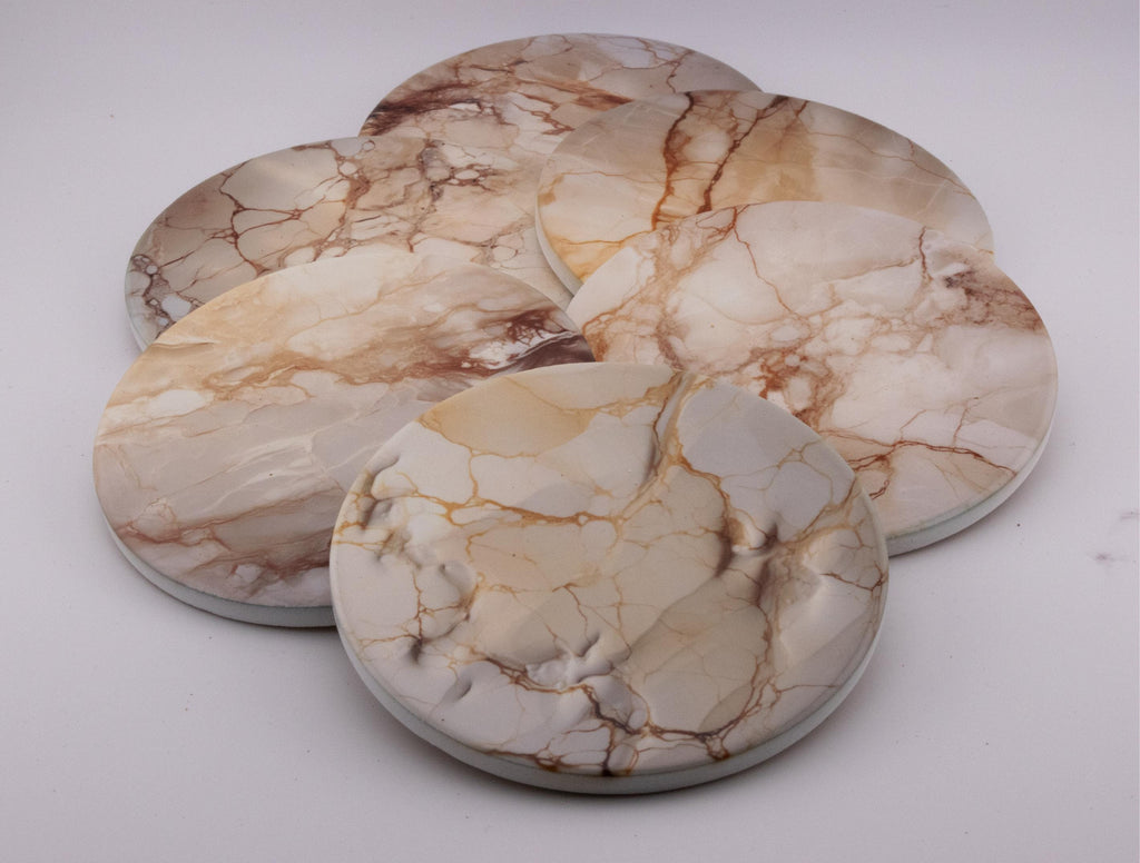 AI24019C Coffee & Cream Marble Effect Round Ceramic Coasters - Set of 6, colourful, gift for all occasions, six unique designs.