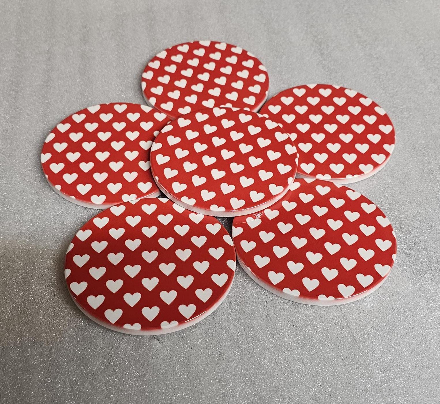AI24068RWC Where the Heart is , White on Red / Red on White - Round Ceramic Coasters- Set of 6, gift for all , Designed made in Britain