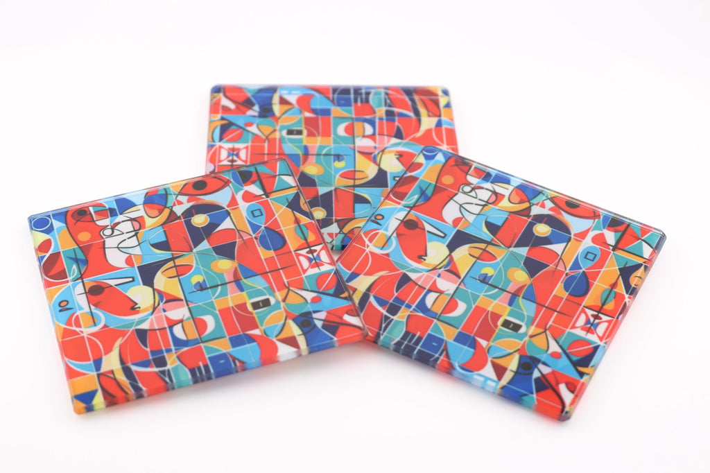 AI24047G Abstract Minimalist No2,  Square Glass Coasters- Set of 6, colourful, gift for all occasions, six unique designs.