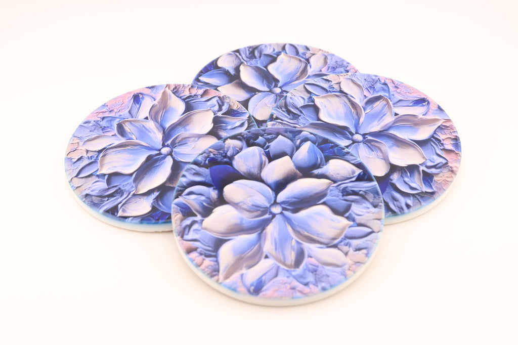 AI24038C Lilac Lily -  Oil Painting -  Multi coloured Round Ceramic Coasters- Set of 6, gift for all occasions, Designed and made in Britain