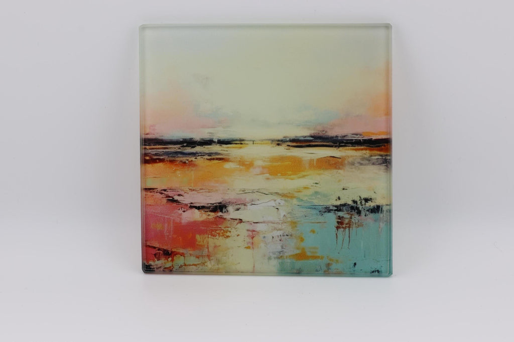 AI24079G Water colour Abstract minimalist Lanscape Scene  Square Glass Coasters- Set of 6, colourful, gift for all occasions.