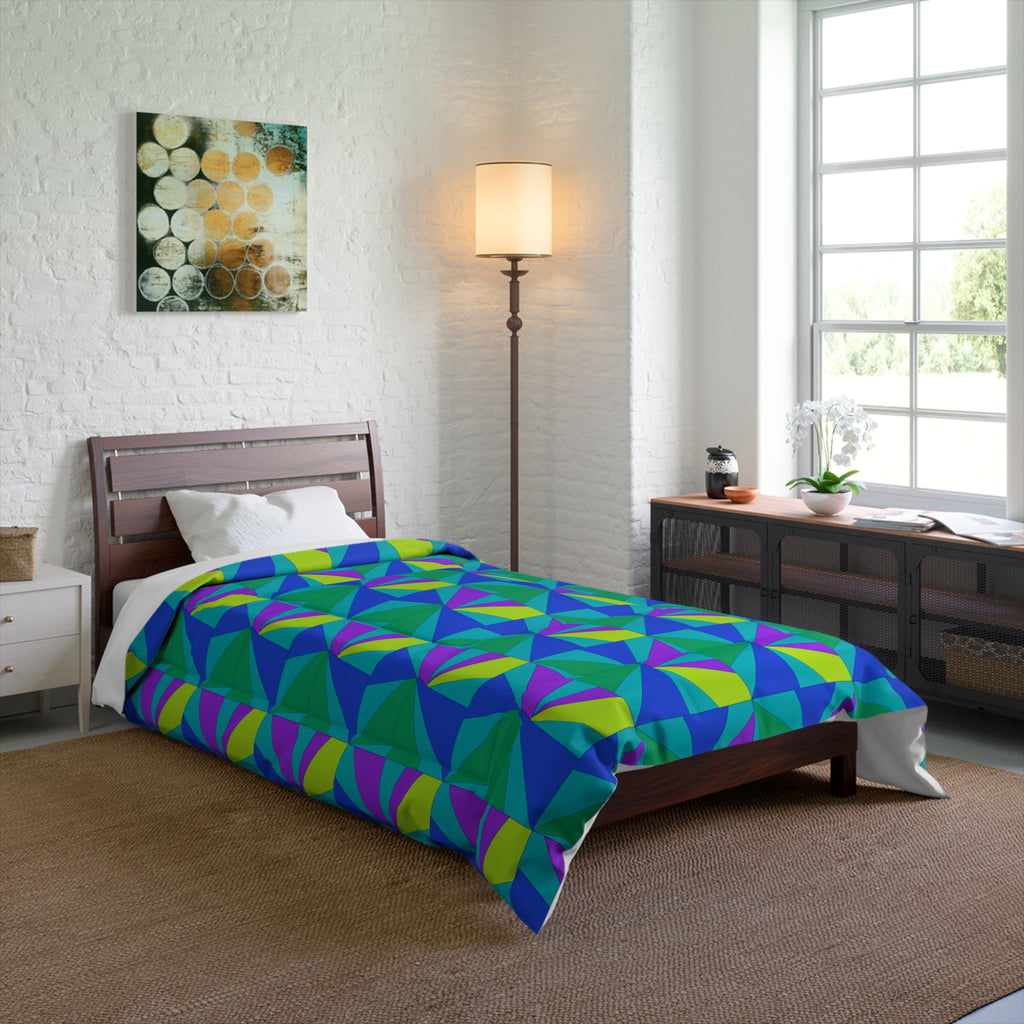 Cubist Sunburst Blocks Comforter – Peacock Jewel