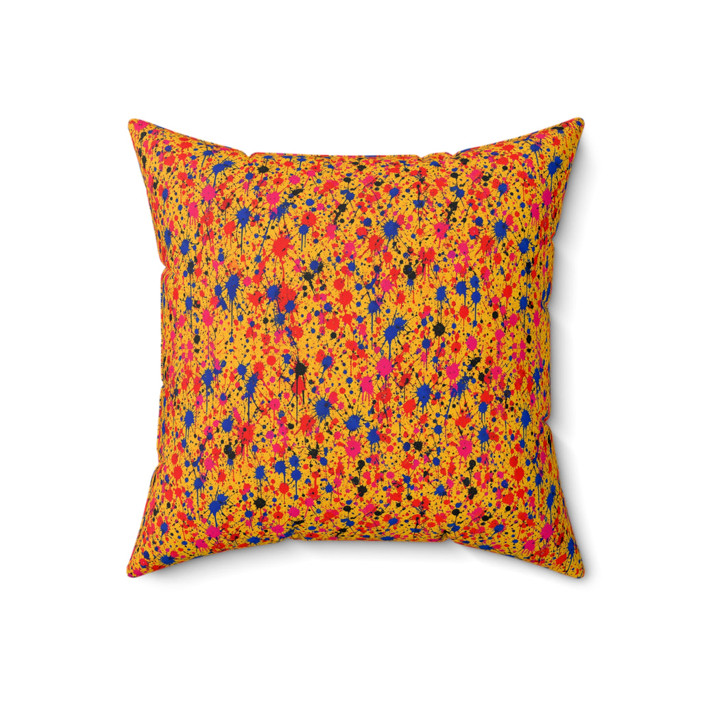 Layered Drip Spray Faux Suede Cushion – Paint Splatter Pattern