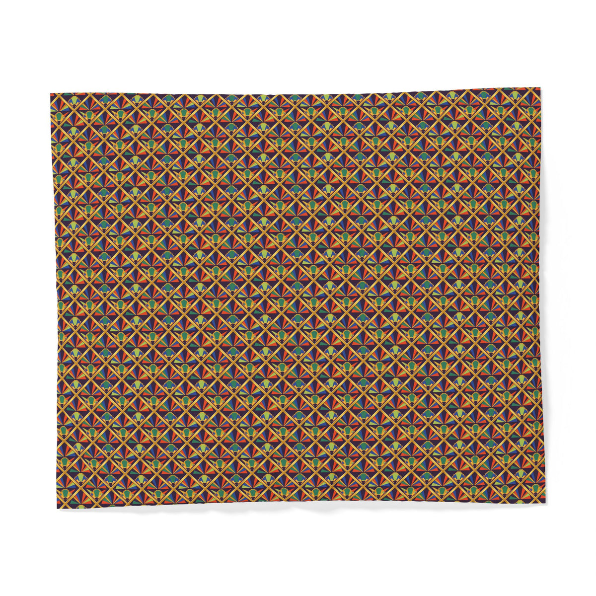 Gilded Lattice Sunburst Cotton Duvet Cover – Art Deco Geometric Pattern