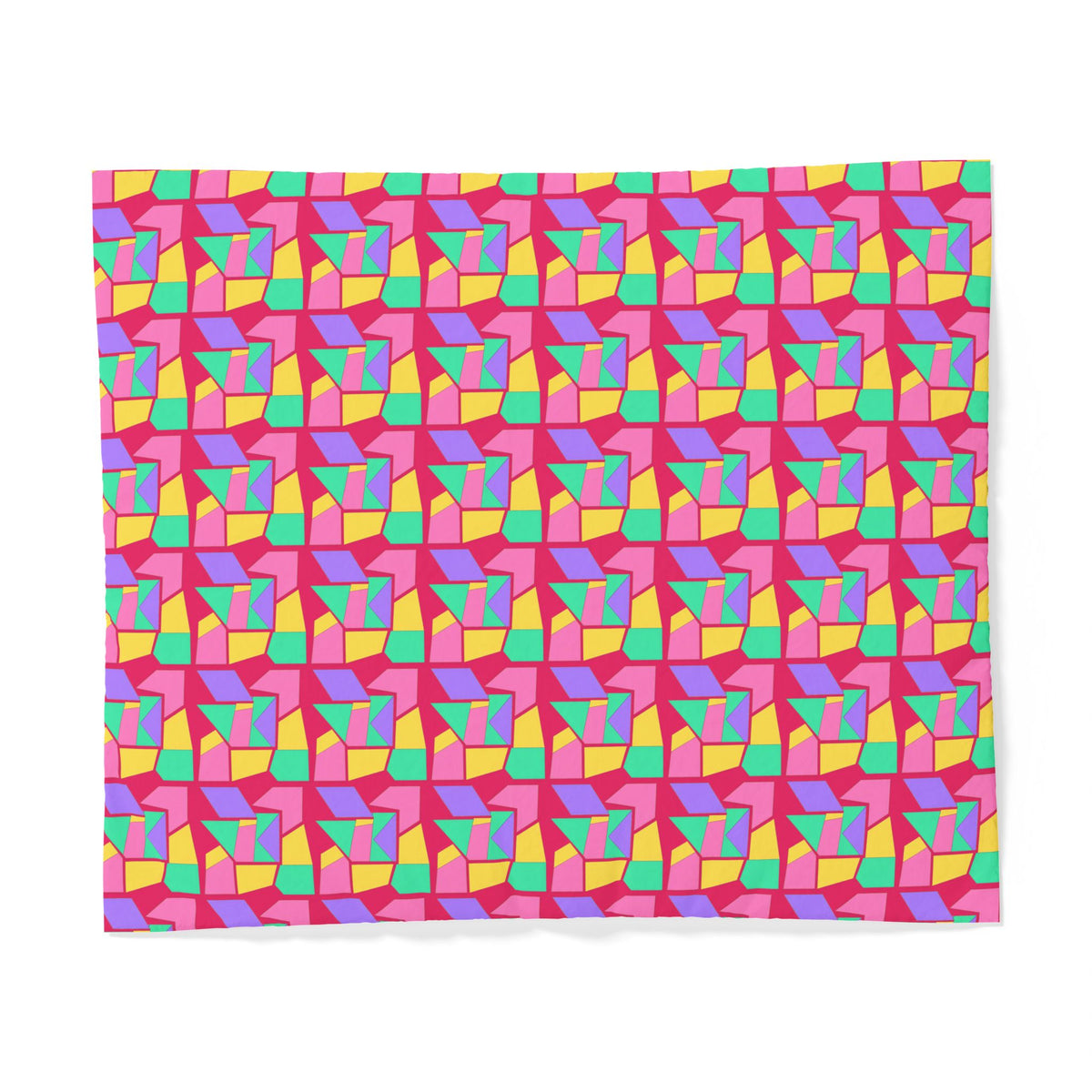 Cubist Block Quilt Cotton Duvet Cover – Candy Pop on Raspberry