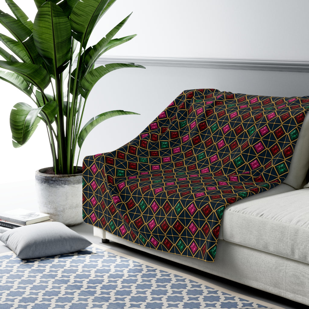 Gold Diamond Trellis Sherpa Fleece Blanket – Art Deco Pattern