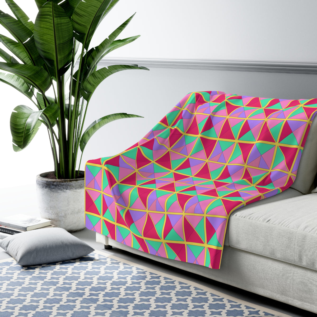 Split Square Fiesta Sherpa Fleece Blanket – Candy Pop on Raspberry