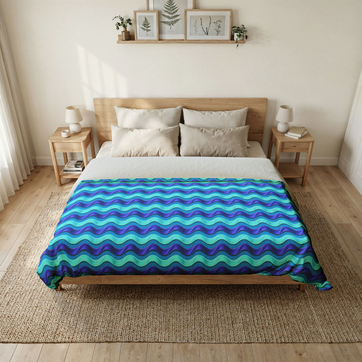 Satin Wave Bands Cotton Duvet Cover – Ice Jewel