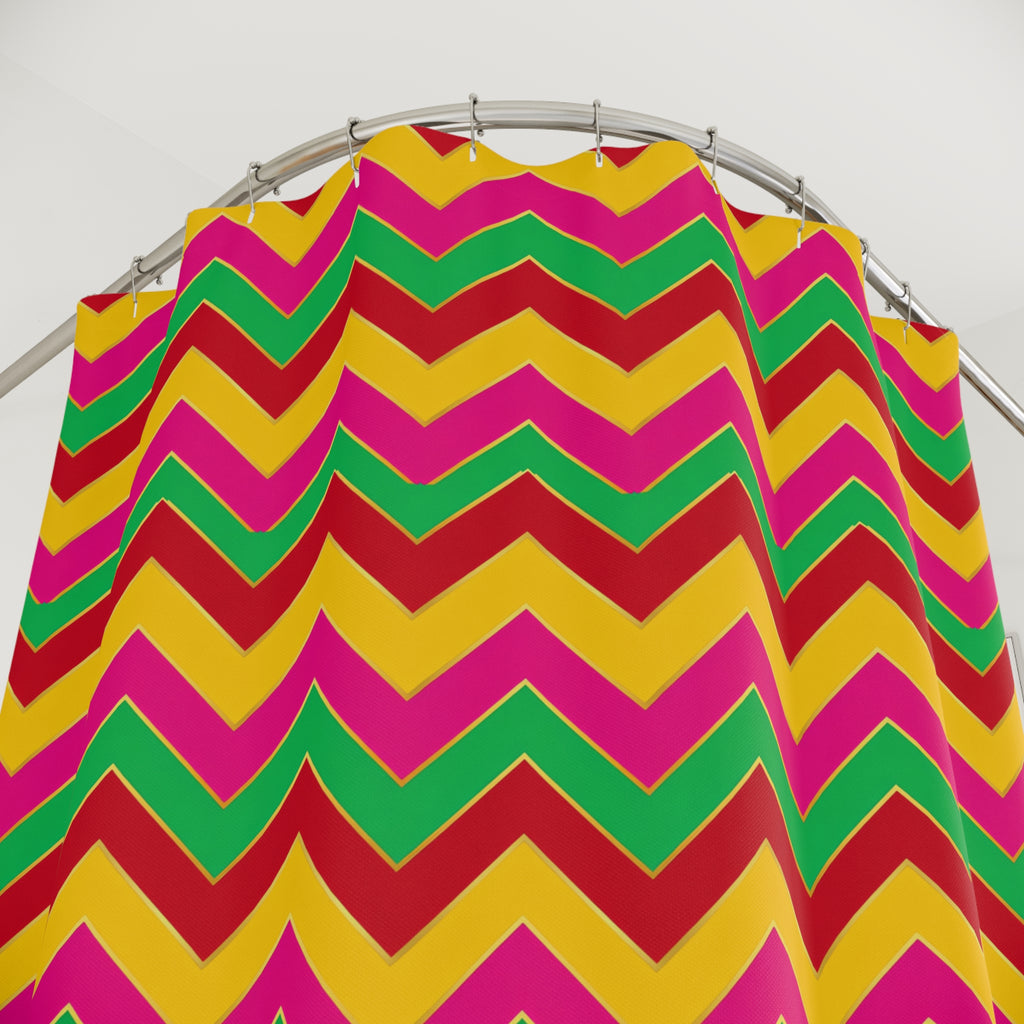 Jewel Chevron Bands Shower Curtain – Chevron Geometric Pattern