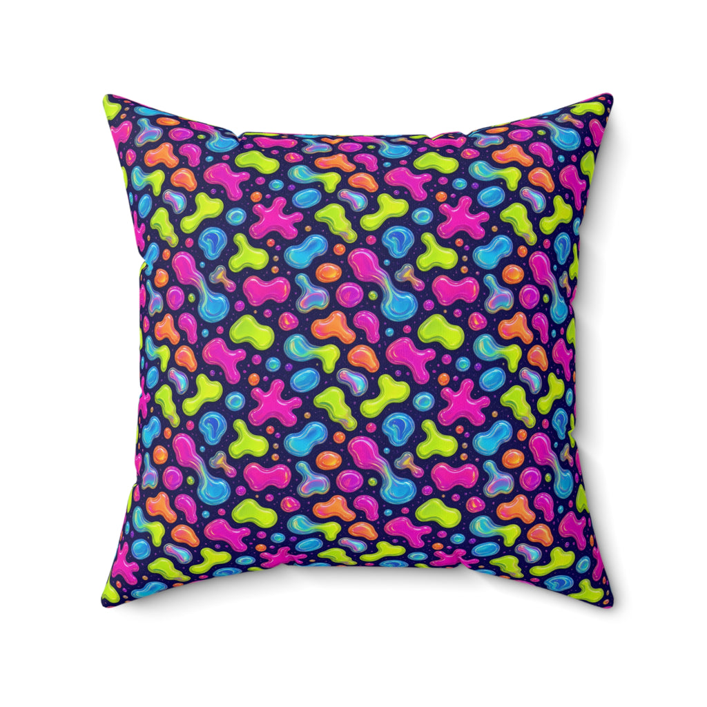 Jelly Blob Pop Faux Suede Cushion – Holographic-Look Fluid Art Pattern