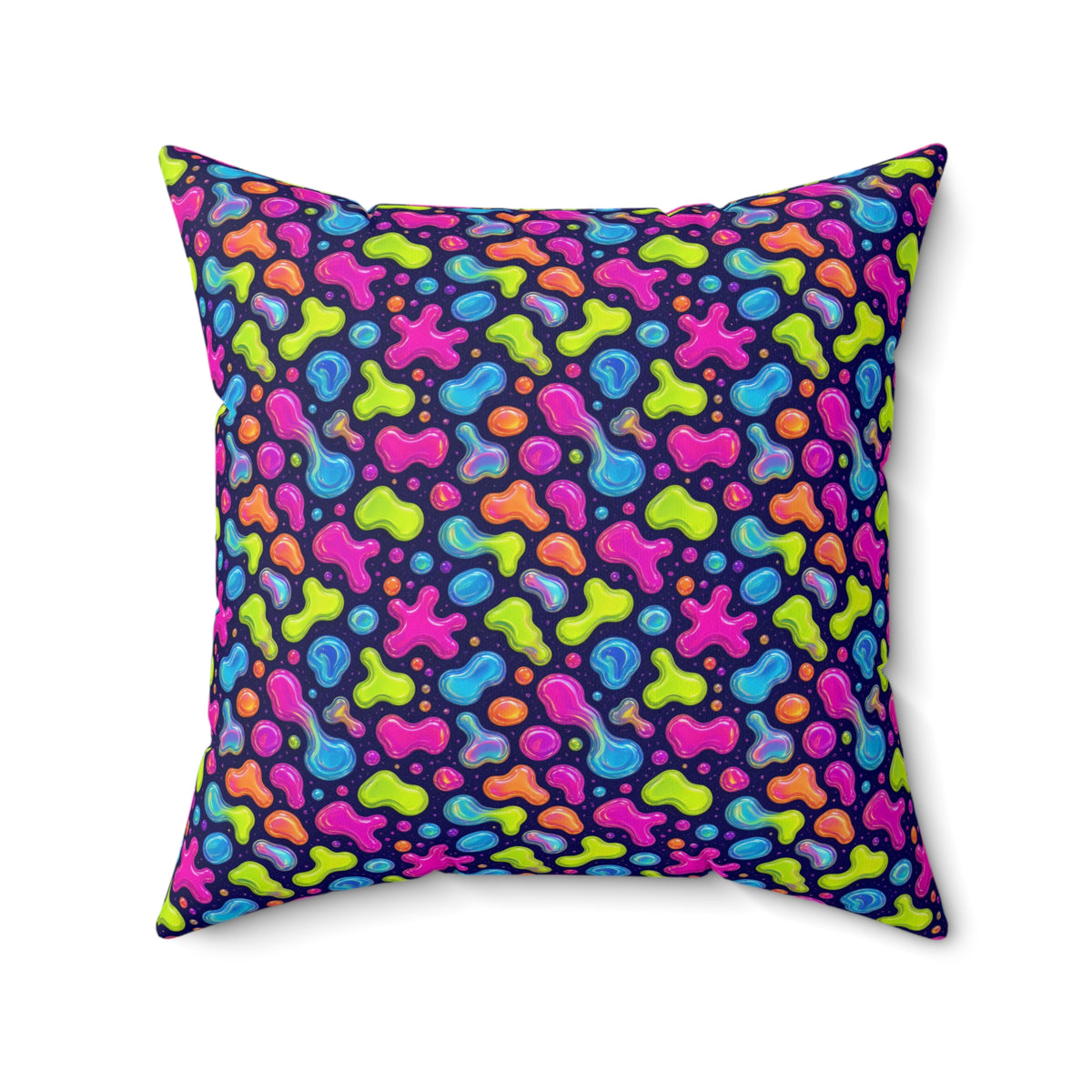 Jelly Blob Pop Faux Suede Cushion – Holographic-Look Fluid Art Pattern