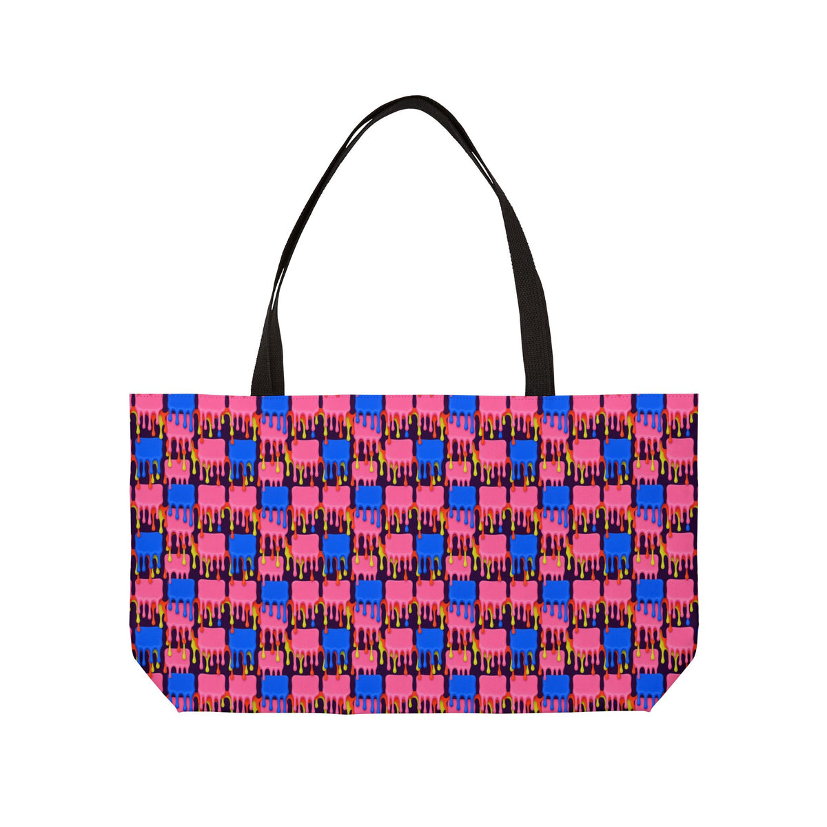 Melting Checkerboard Weekender Tote Bag – Psychedelic Op-Art Pattern