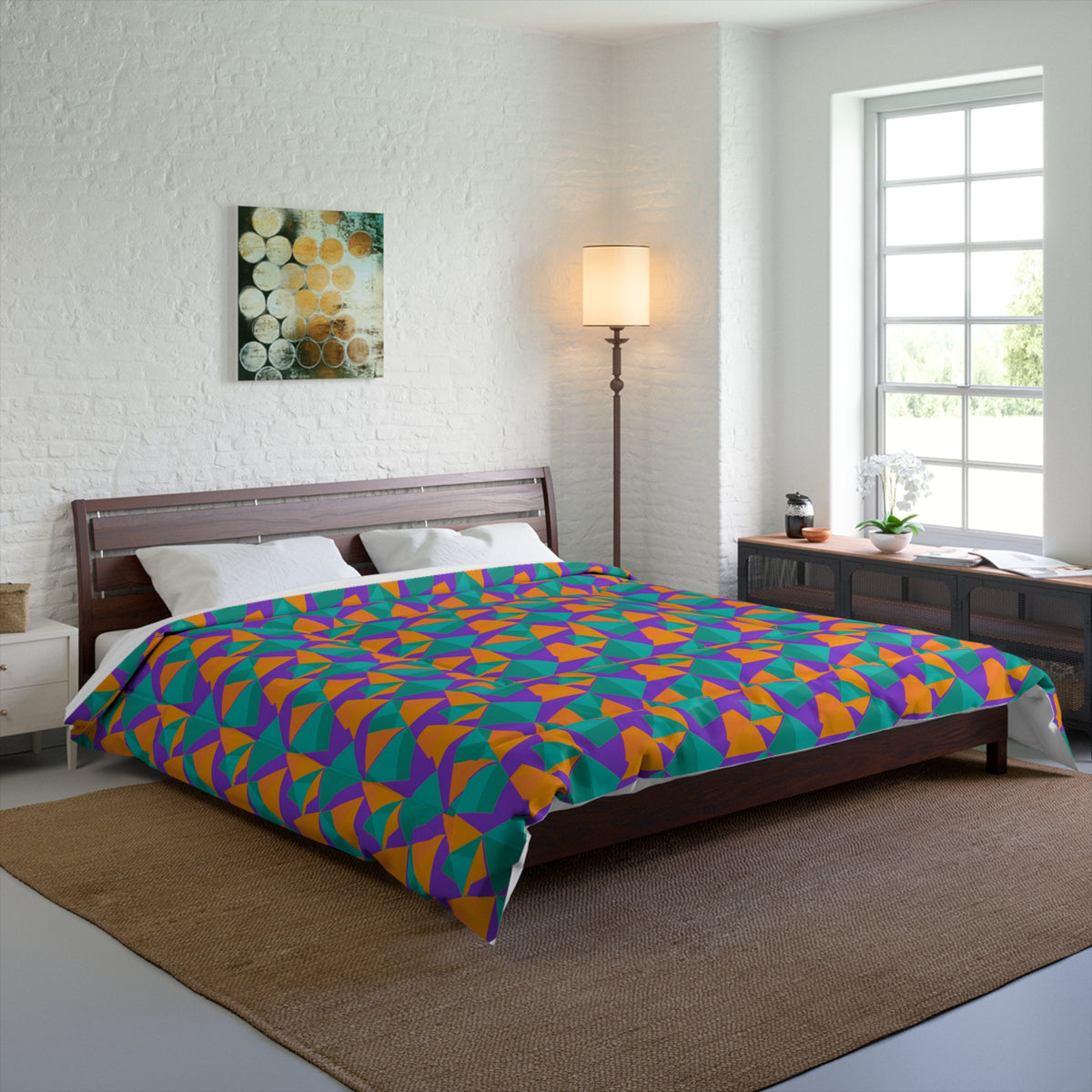 Faceted Gold Panels Comforter – Peacock Jewel