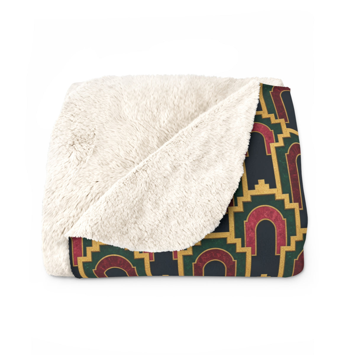 Stepped Gold Arches Sherpa Fleece Blanket – Art Deco Pattern