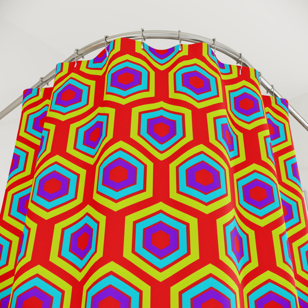 Concentric Hexagon Ripple Shower Curtain – Op-Art Hexagons Pattern