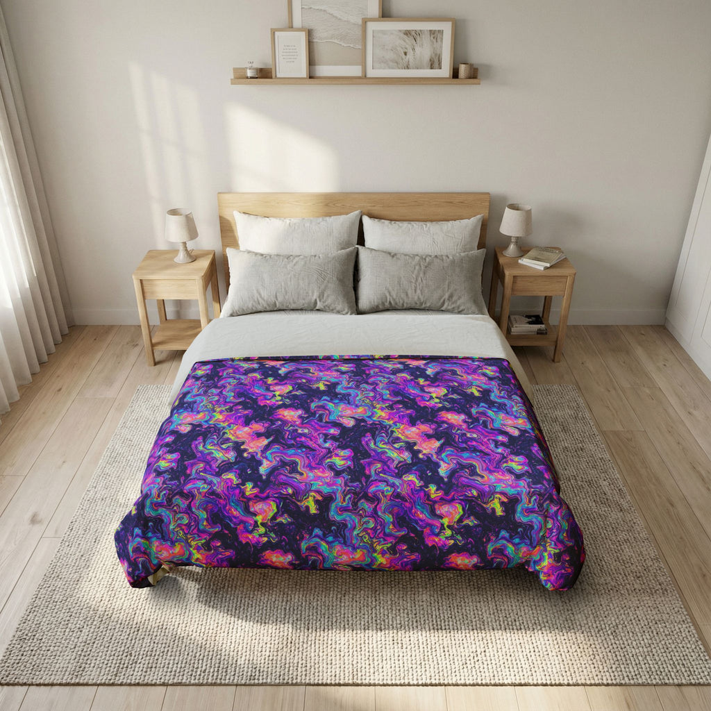 Opal Lava Marble Cotton Duvet Cover – Holographic-Look Fluid Art Pattern