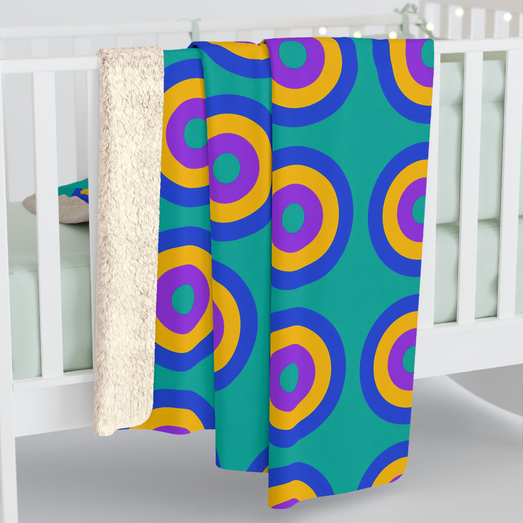 Giant Op-Art Jewel Rings Sherpa Fleece Blanket – Peacock Jewel