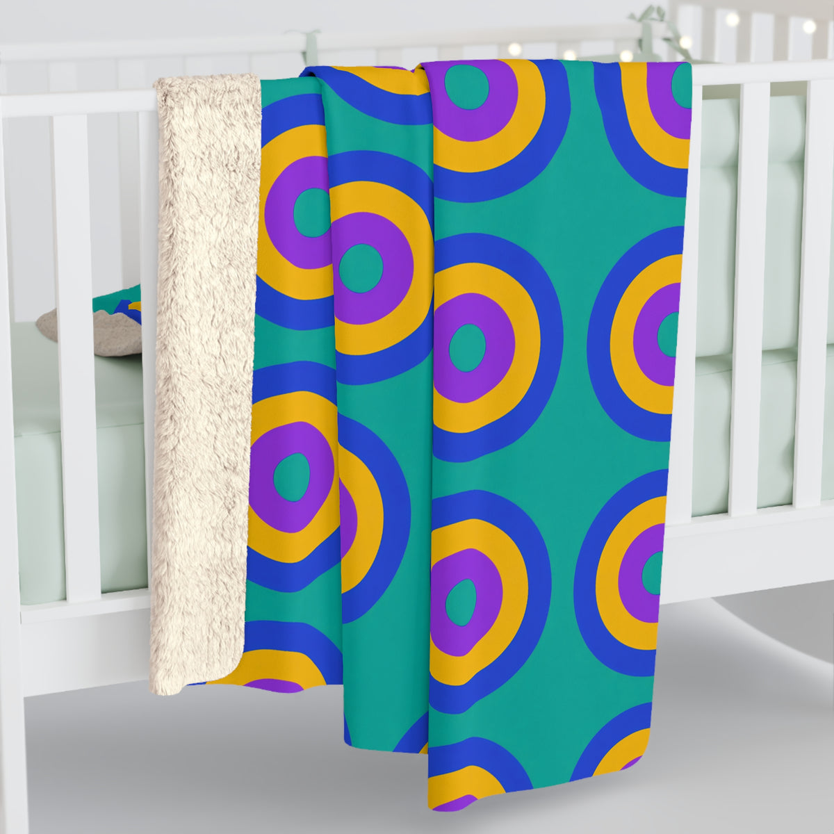Giant Op-Art Jewel Rings Sherpa Fleece Blanket – Peacock Jewel