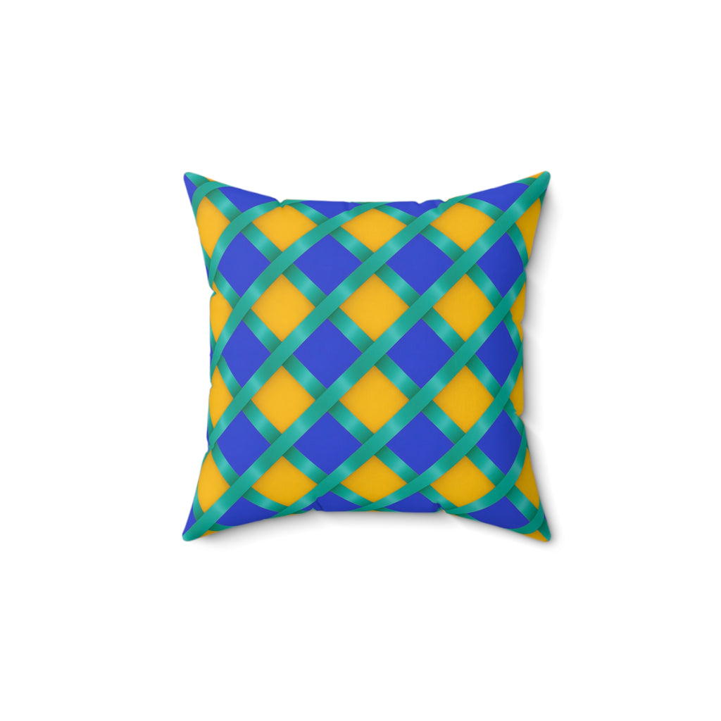 Broad Gold Diamond Trellis Faux Suede Cushion – Peacock Jewel