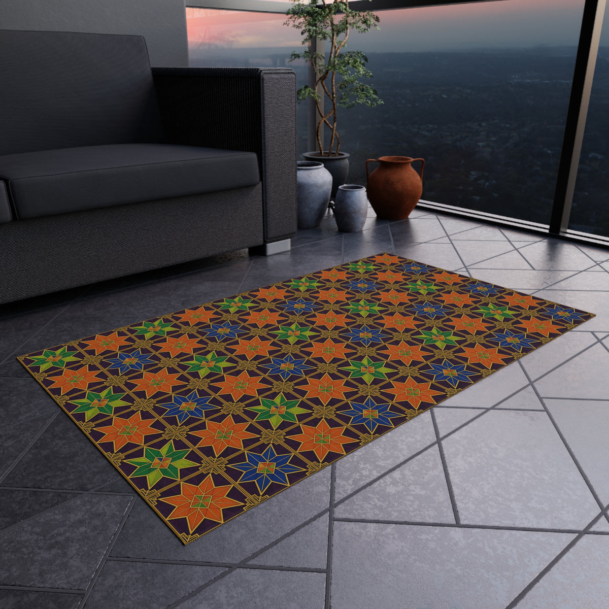 Deco Star Tiles Outdoor Rug – Kaleidoscopic Deco Pattern