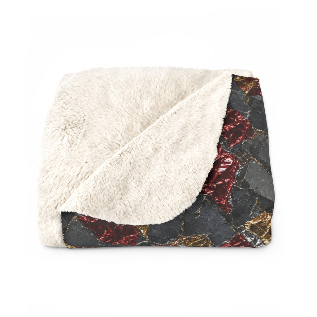 Garnet Gold Foil Sherpa Fleece Blanket – Holographic-Look Metal Pattern