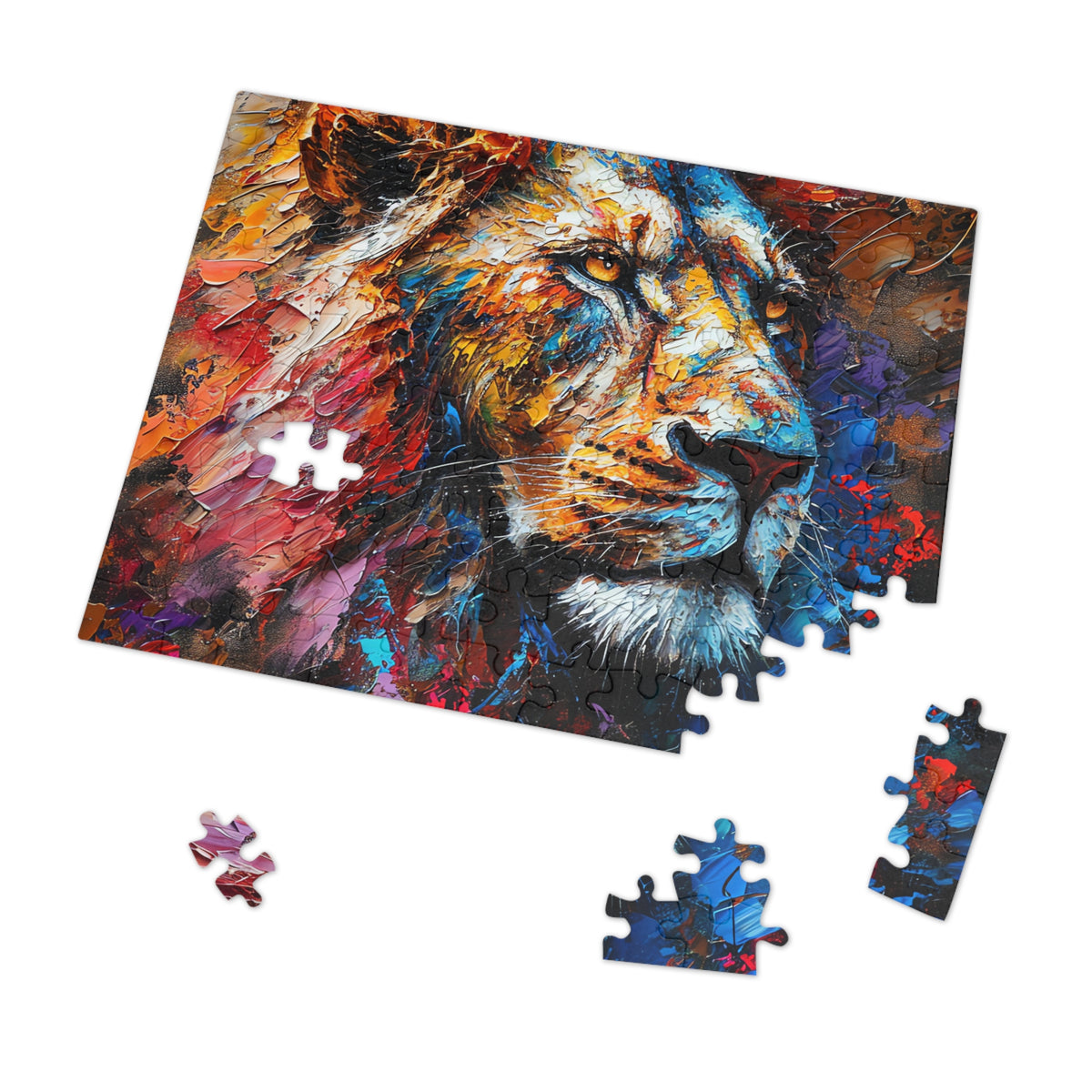 Rainbow Lion Jigsaw Puzzle with Tin – Expressive Painterly Art
