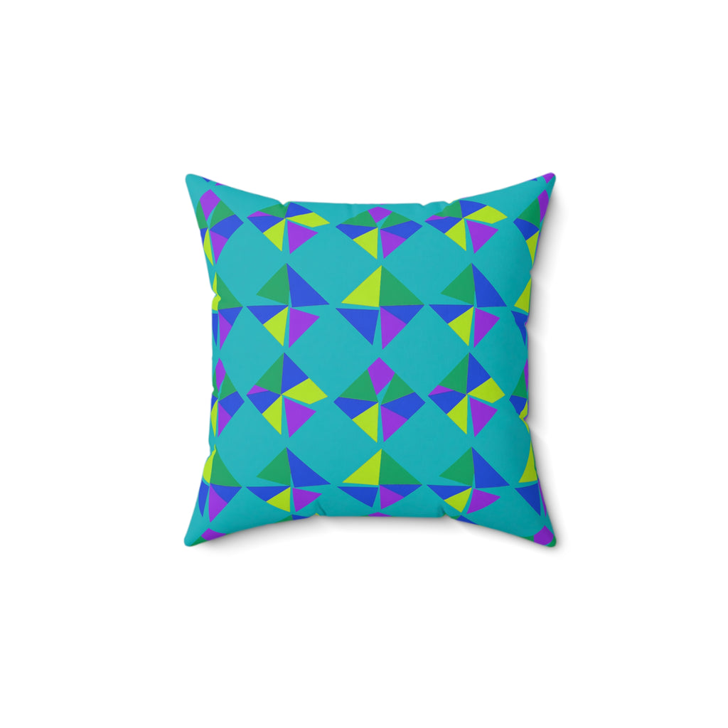 Stacked Cubist Prisms Faux Suede Cushion – Peacock Jewel