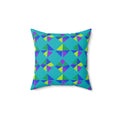 Stacked Cubist Prisms Faux Suede Cushion – Peacock Jewel