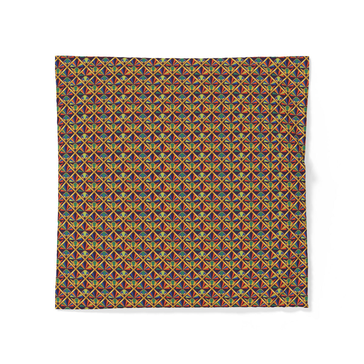 Gilded Lattice Sunburst Cotton Duvet Cover – Art Deco Geometric Pattern