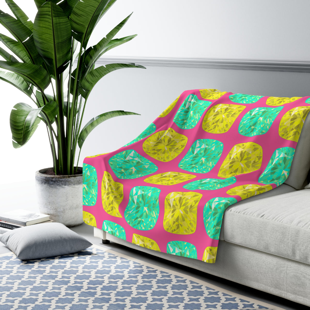 Giant Cut Gem Grid Sherpa Fleece Blanket – Candy Christmas
