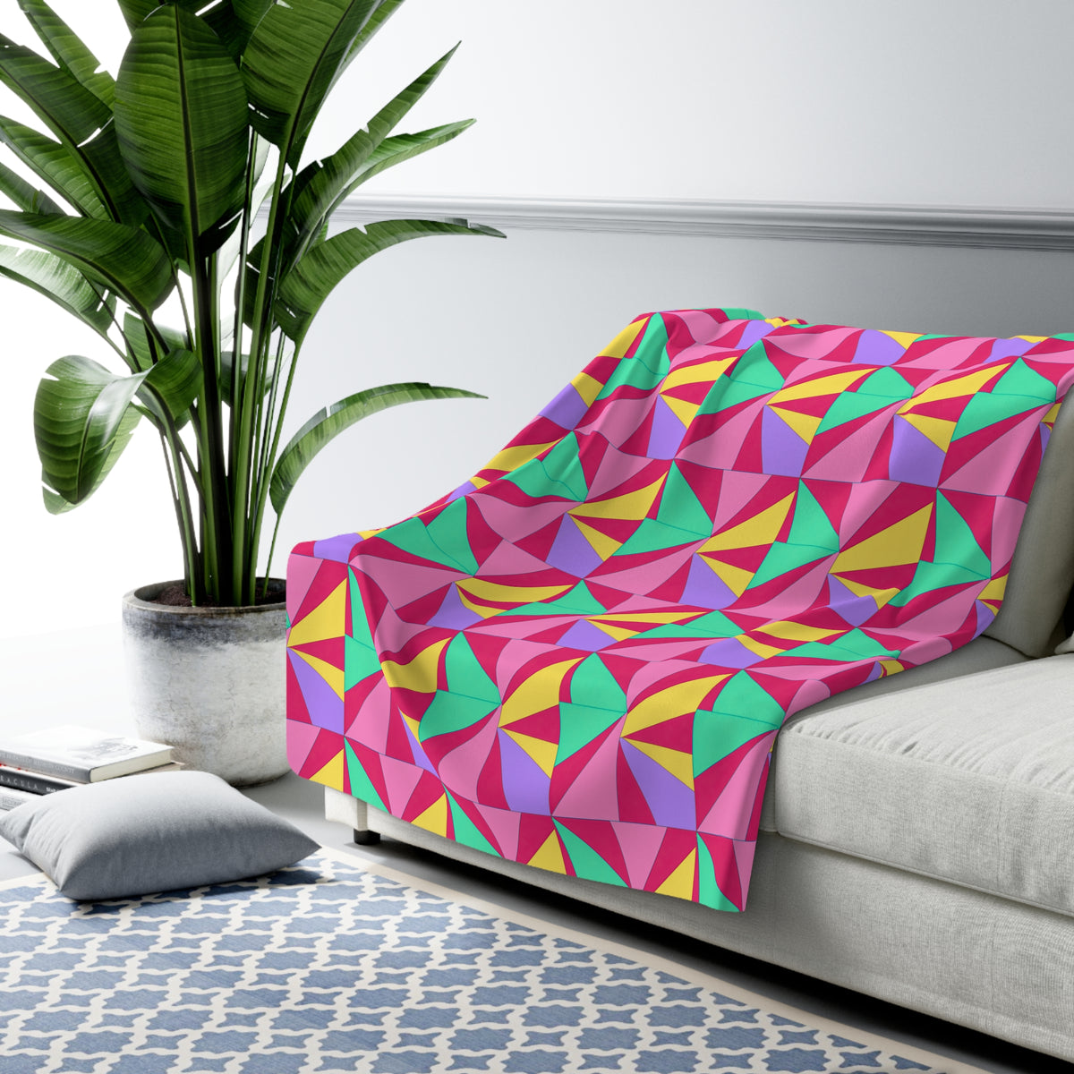 Cubist Sunburst Blocks Sherpa Fleece Blanket – Candy Pop on Raspberry