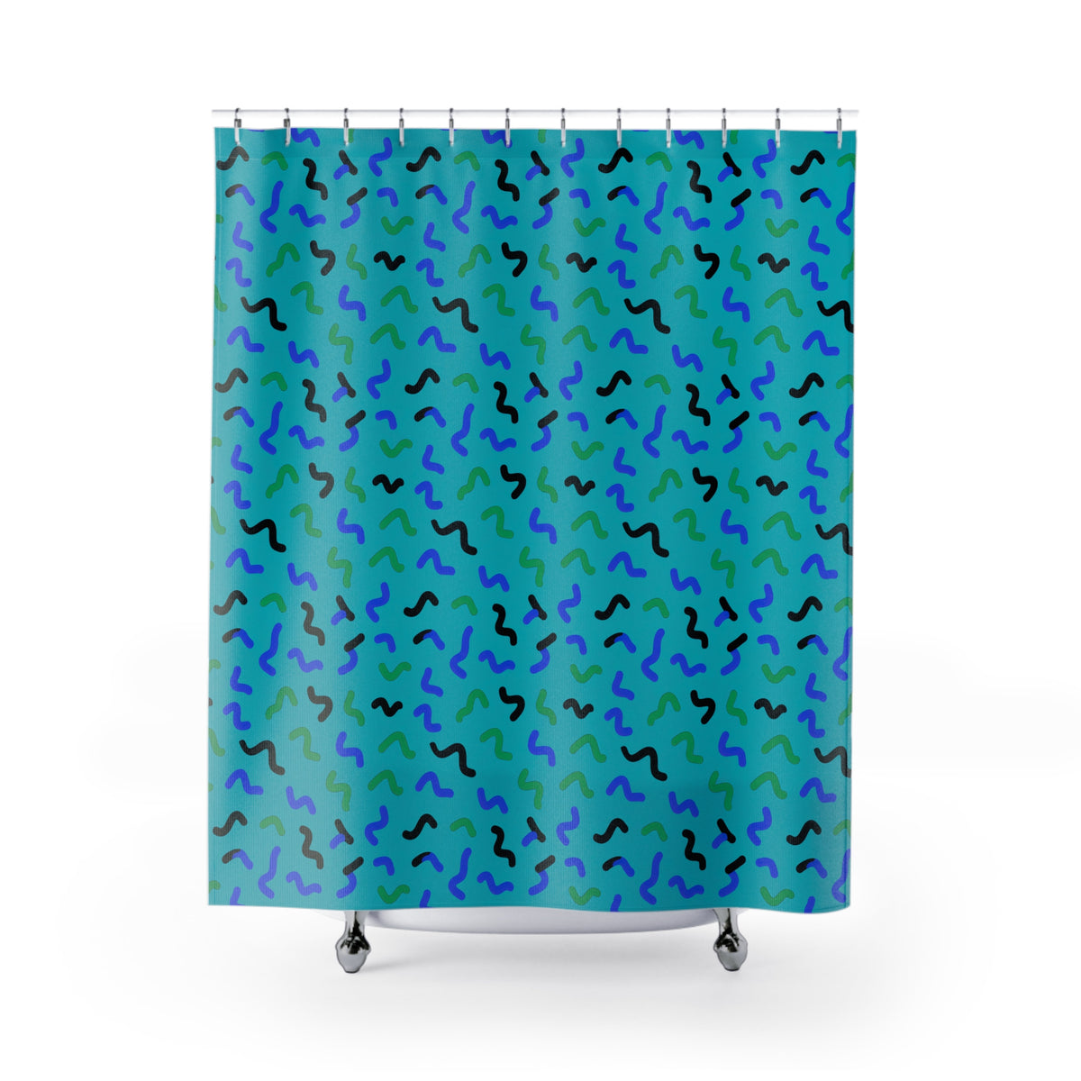 Squiggle Strokes Shower Curtain – Peacock Jewel