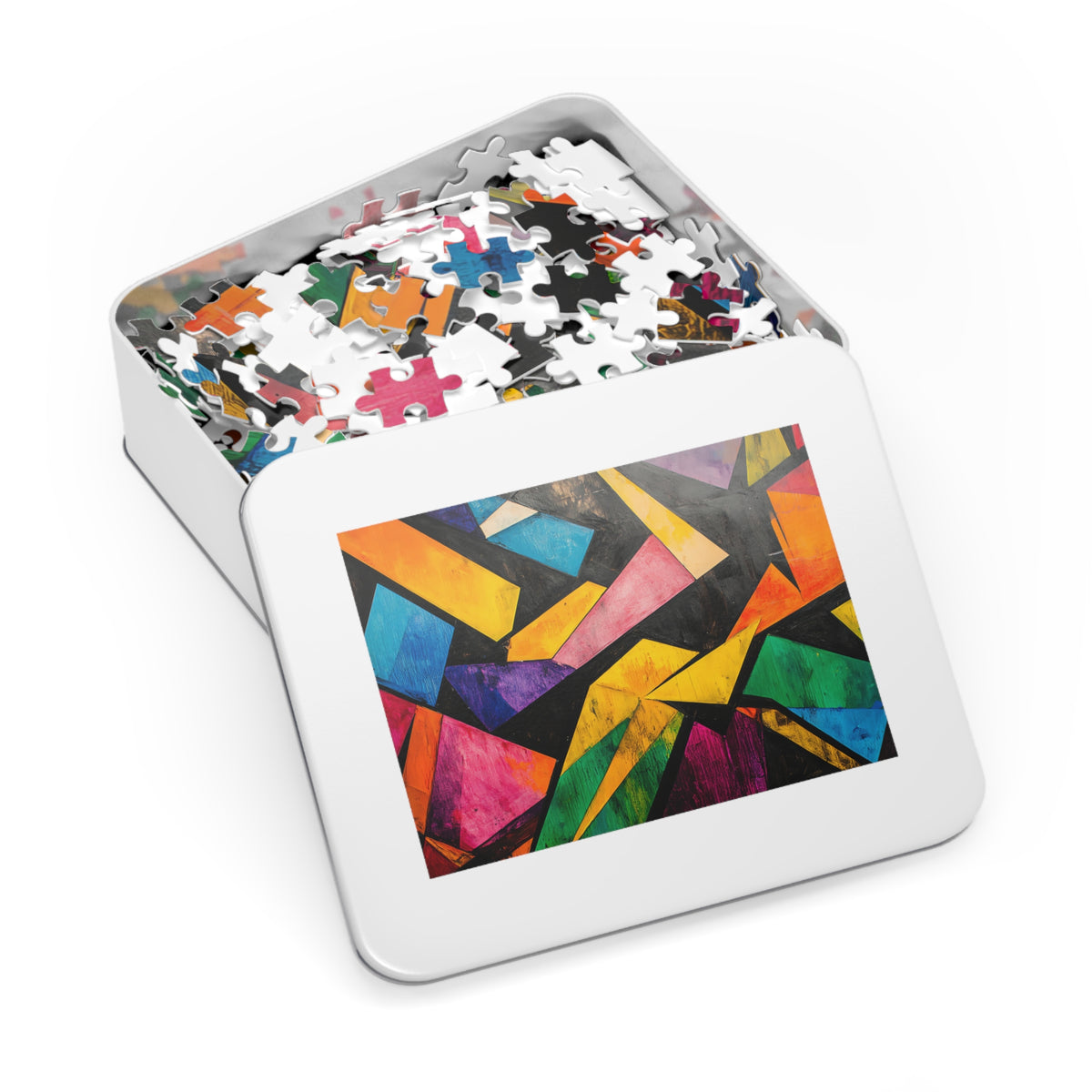 Shattered Prism Geometry Jigsaw Puzzle with Tin – Geometric Abstract Art