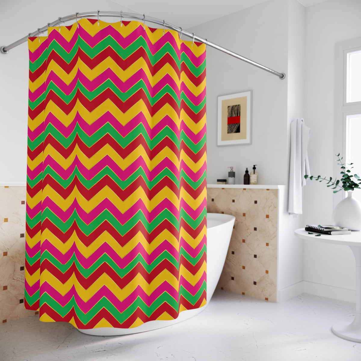 Jewel Chevron Bands Shower Curtain – Chevron Geometric Pattern