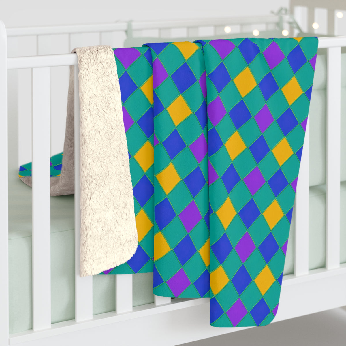 Jewel Harlequin Check Sherpa Fleece Blanket – Peacock Jewel