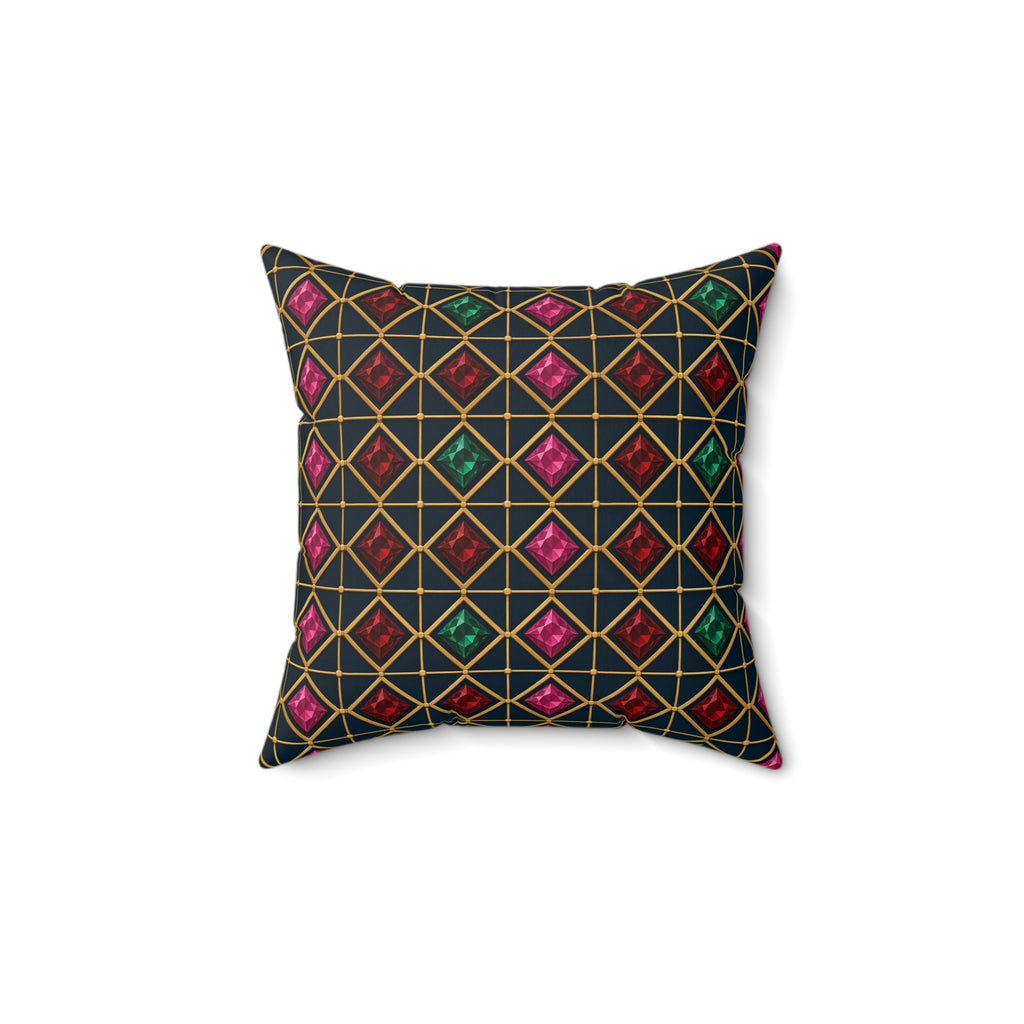 Gold Diamond Trellis Faux Suede Cushion – Art Deco Pattern