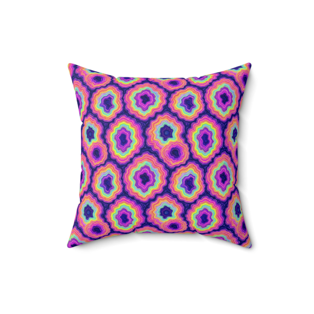 Agate Geode Halo Faux Suede Cushion – Holographic-Look Fluid Art Pattern