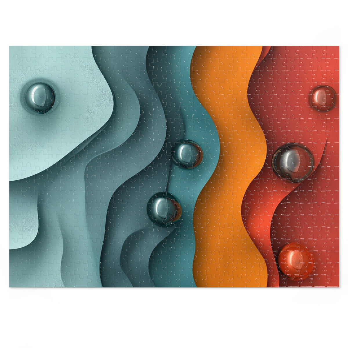 Teal Coral Waves Jigsaw Puzzle with Tin – Sculpted Wave Abstract