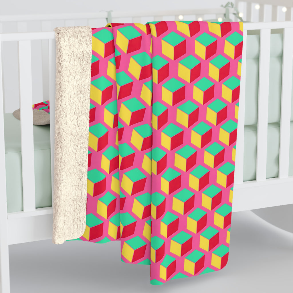 Giant Faceted Cubes II Sherpa Fleece Blanket – Candy Christmas