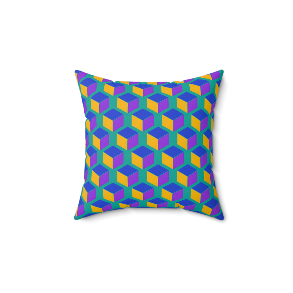 Giant Faceted Cubes II Faux Suede Cushion – Peacock Jewel