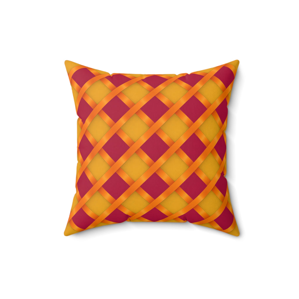 Broad Gold Diamond Trellis Faux Suede Cushion – Cranberry Spice
