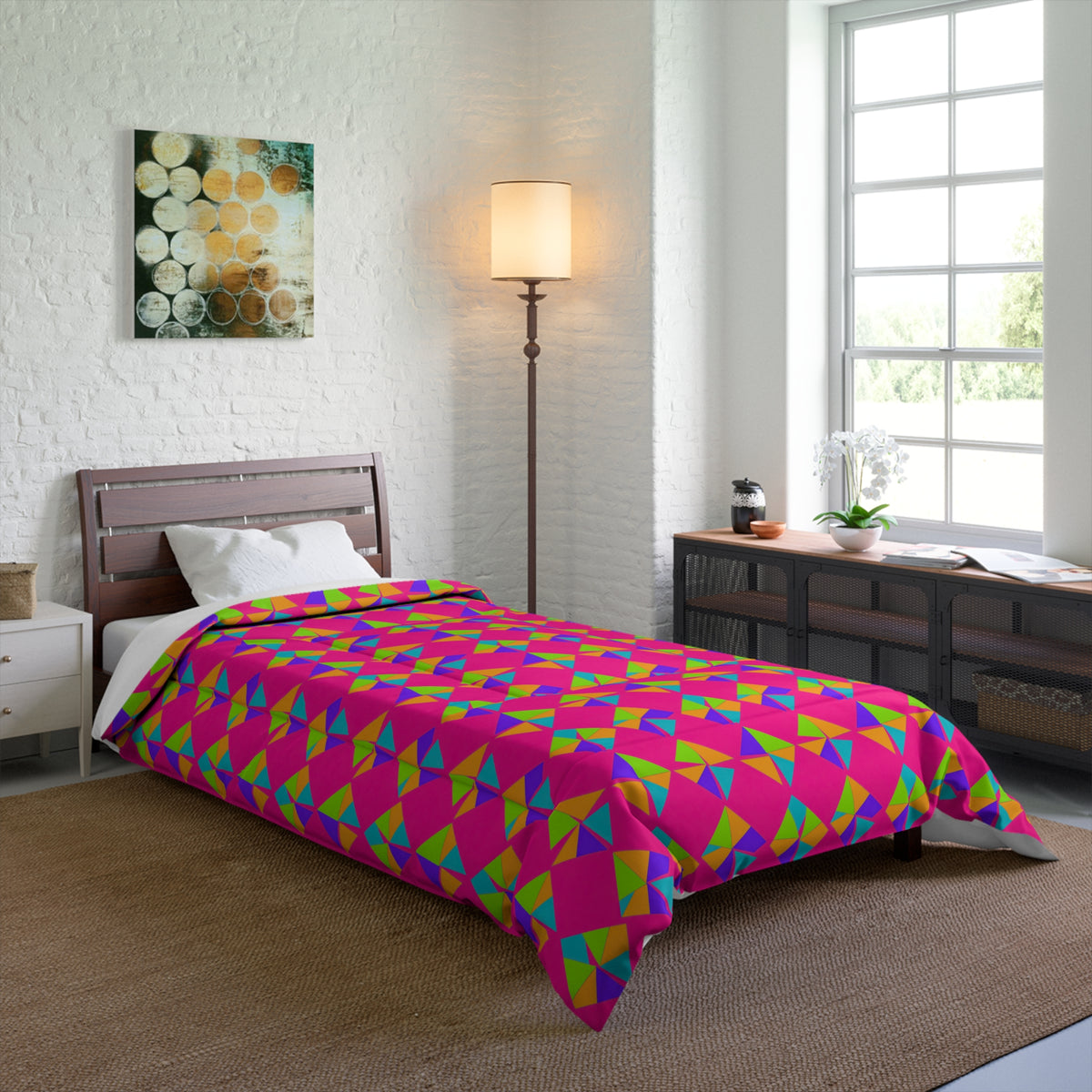 Stacked Cubist Prisms Comforter – Tropical Punch