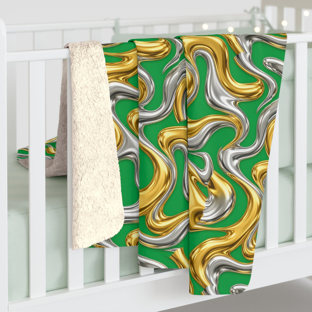 Broad Melting Gold Ribbons Sherpa Fleece Blanket – Liquid Chrome Pattern