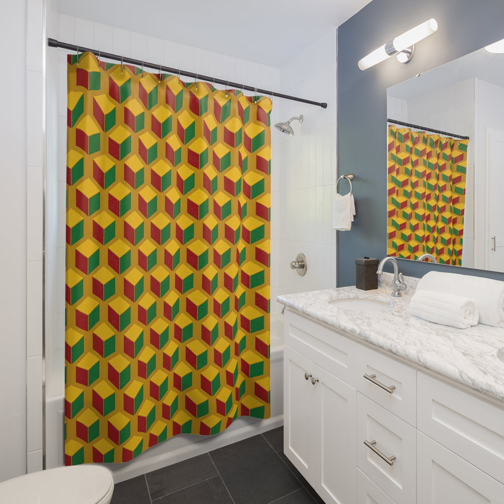 Giant Faceted Cubes II Shower Curtain – Isometric Op-Art Pattern