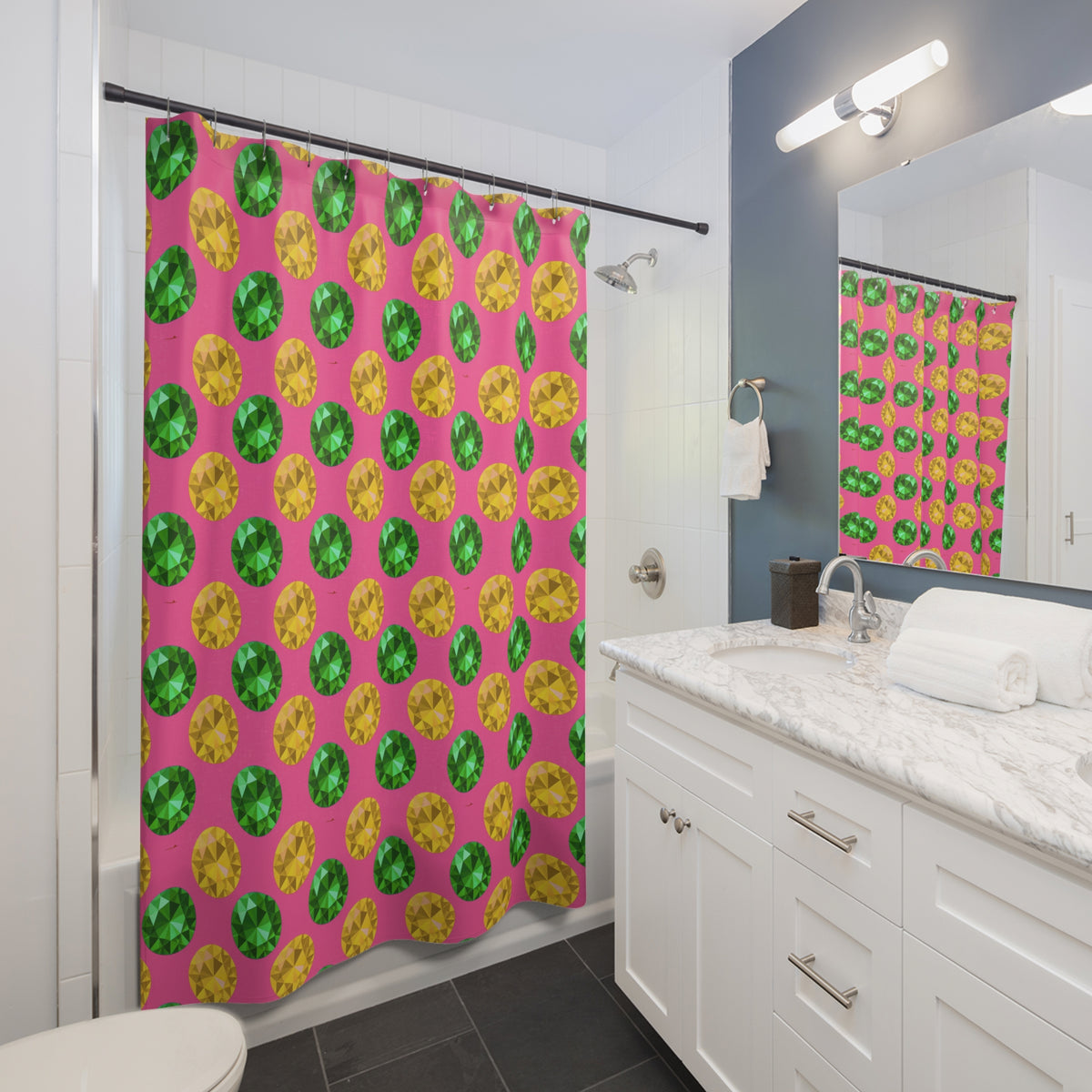 Half-Drop Gem Grid Shower Curtain – Candy Christmas
