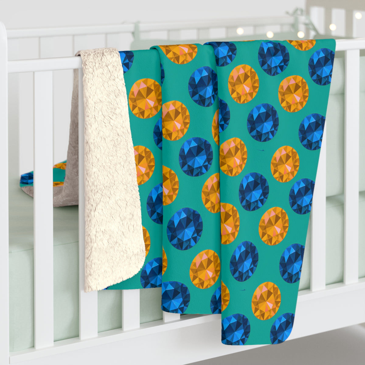 Half-Drop Gem Grid Sherpa Fleece Blanket – Peacock Jewel