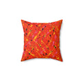Vermilion Riot Faux Suede Cushion – Action-Painting Abstract Pattern
