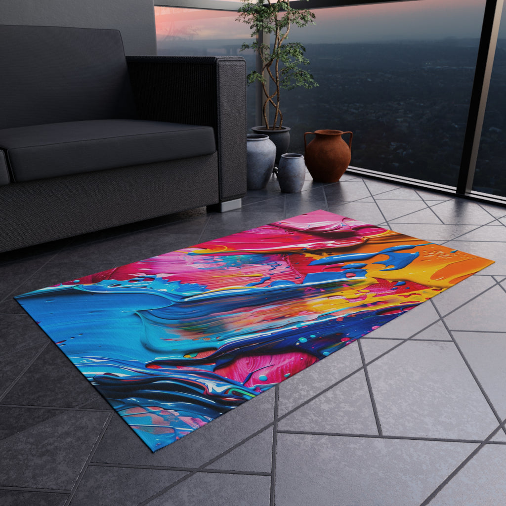 Rainbow Paint Smear Outdoor Rug – Paint Stroke Abstract